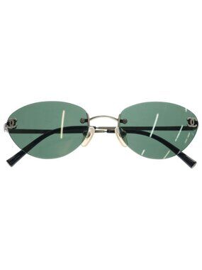 Chanel CC Logo Sunglasses Rimless Green Lens Eyewear